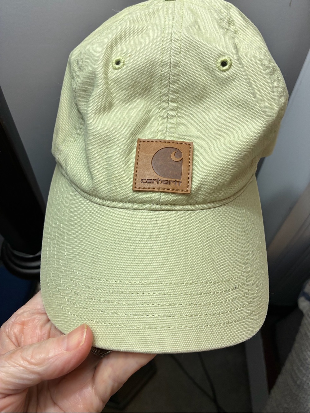 Carhartt Men’s Light Sage Canvas Cap with Leather Patch